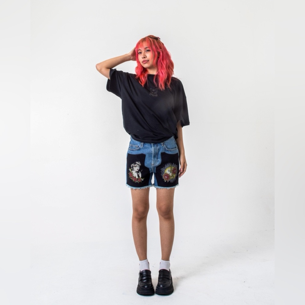 NEW Zeyneptosun Trendyol Wearhause Stylish Denim Tattoo Patch Shorts 29 Goth